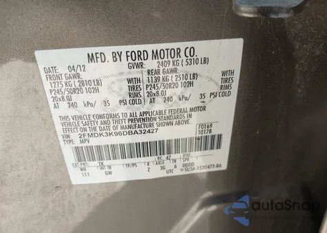 2013 Ford Edge Limited из США, поврежденный, VIN 2FMDK3K96DBA32427